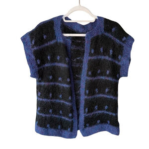 Handmade Purple and Black Open Cardigan Sweater Size S M Boho Knit Cottagecore